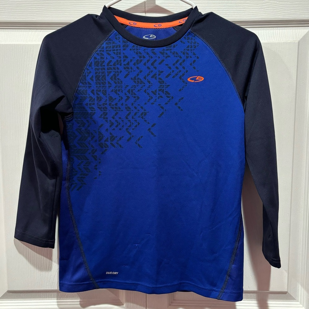 CHAMPION Boy's Athletic Duo Dry Long Sleeve Shirt Top - blue/navy, size M (8-10)
